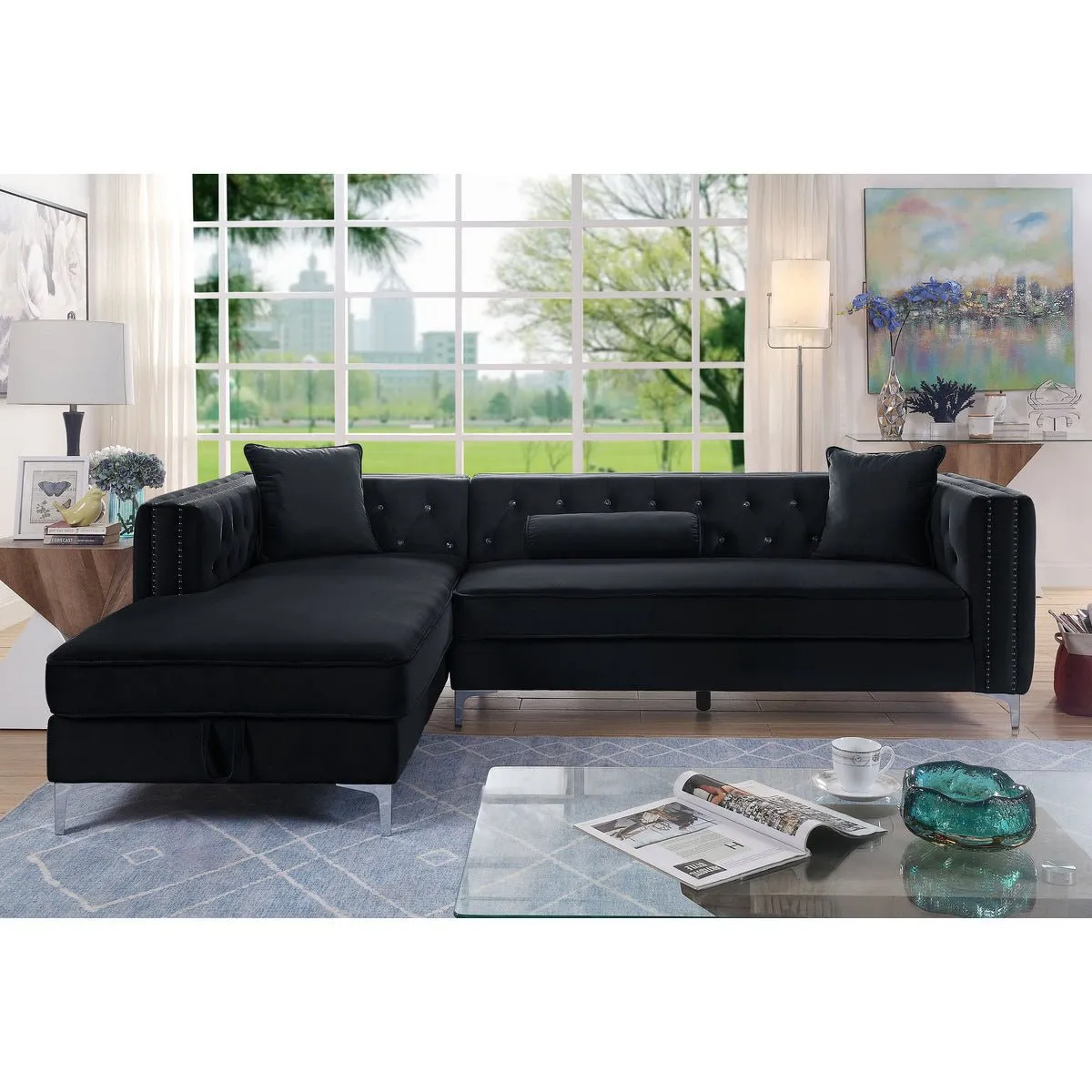 Celeste Black 2-piece Sectional with Left Side Storage Chaise