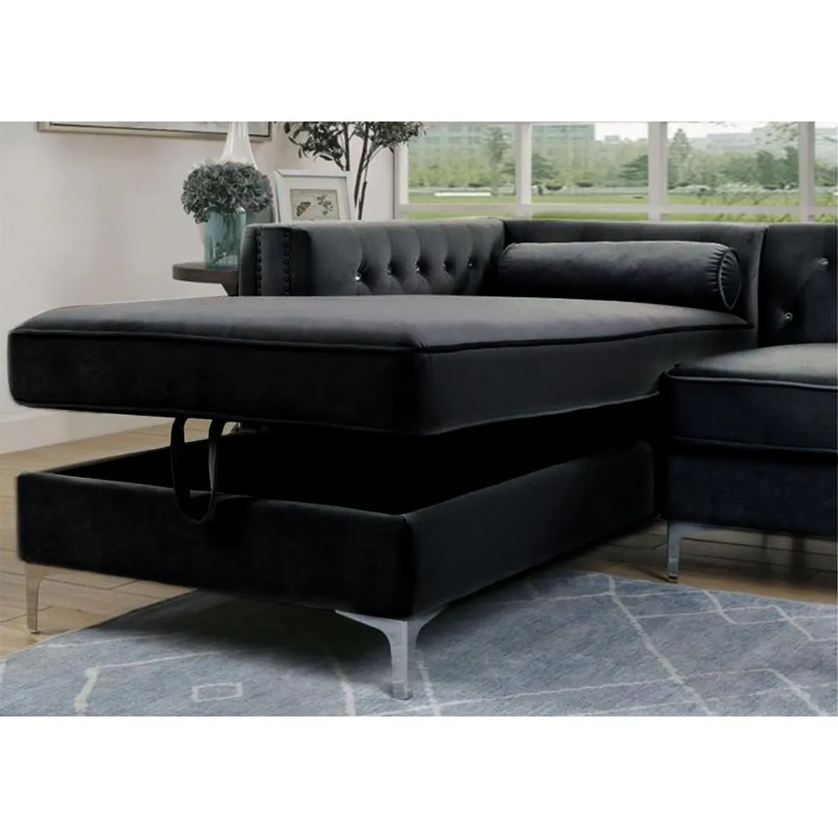 Celeste Black 2-piece Sectional with Left Side Storage Chaise