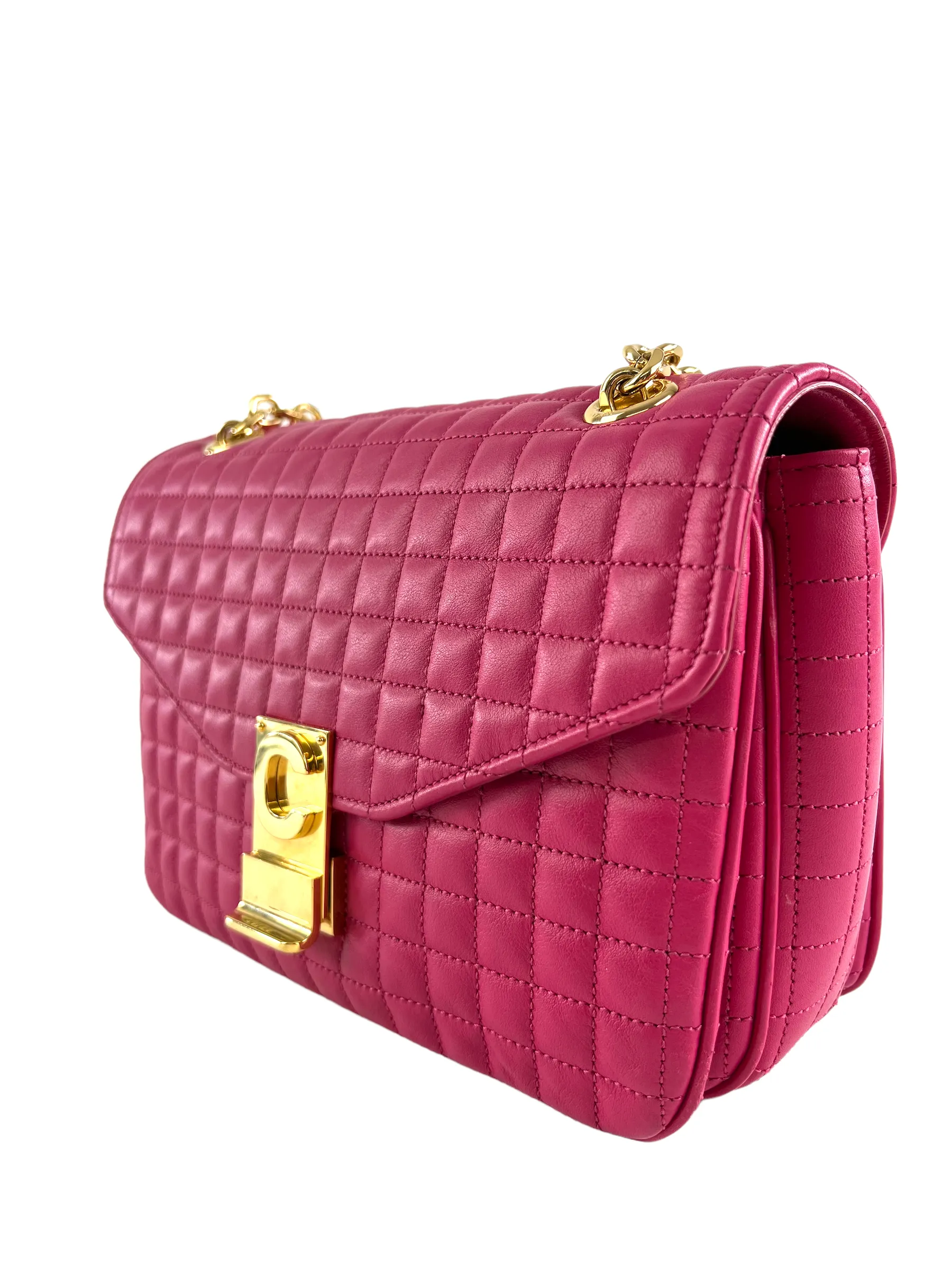 Celine Pink Quilted Leather 'C' Chain Shoulder