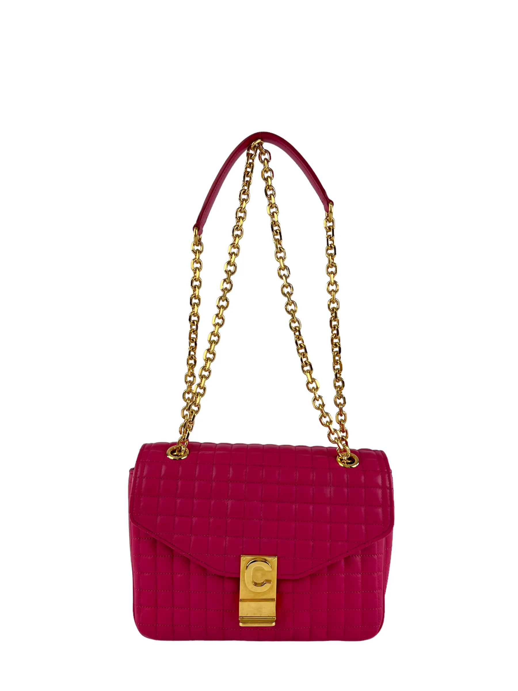 Celine Pink Quilted Leather 'C' Chain Shoulder