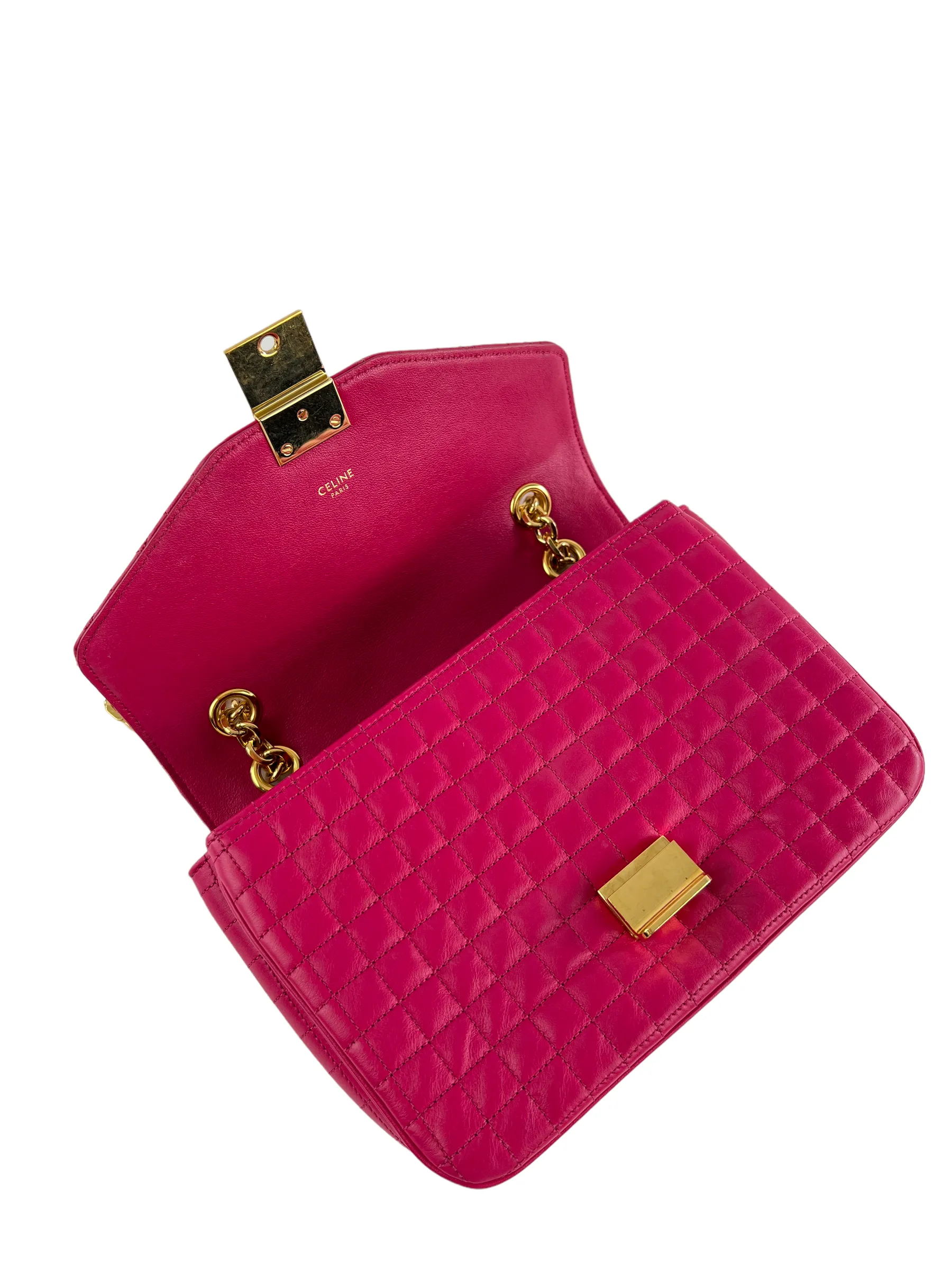 Celine Pink Quilted Leather 'C' Chain Shoulder