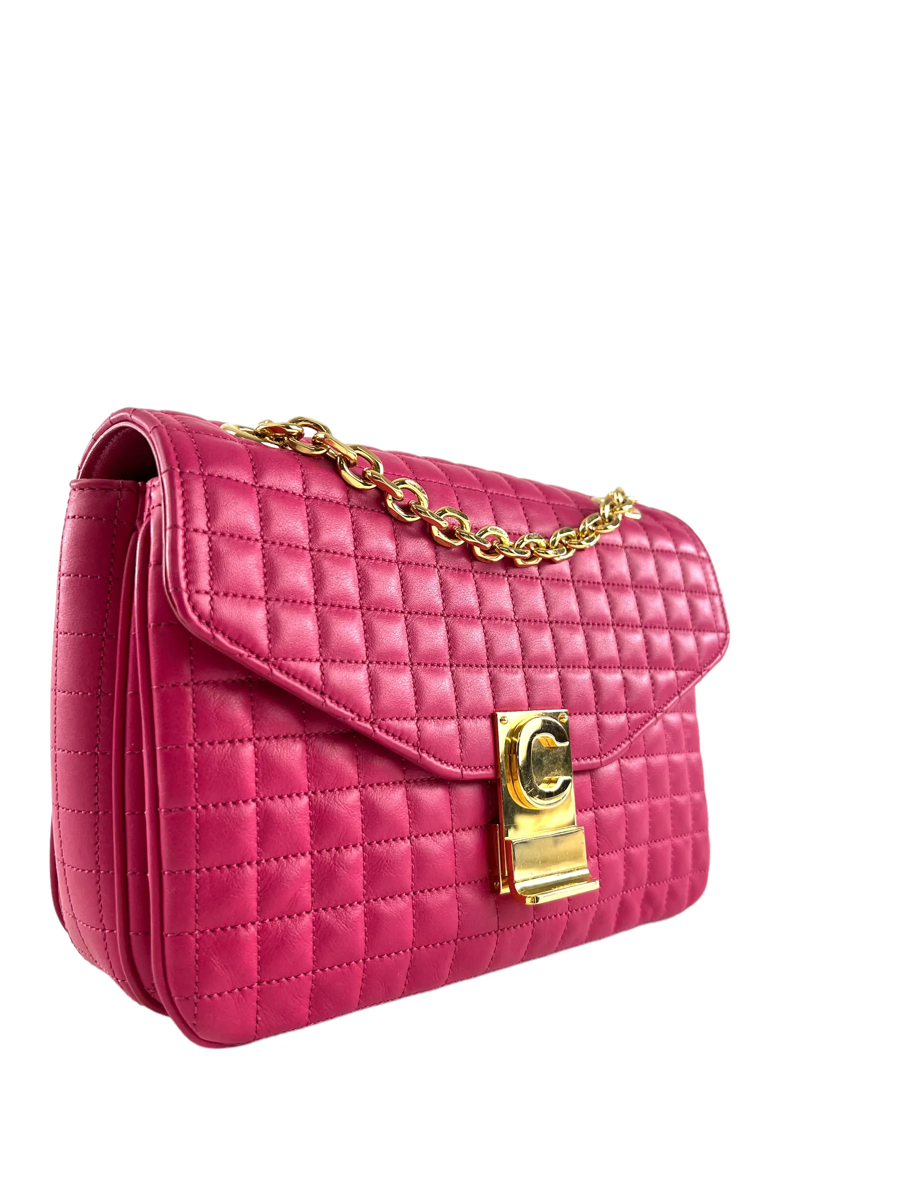 Celine Pink Quilted Leather 'C' Chain Shoulder