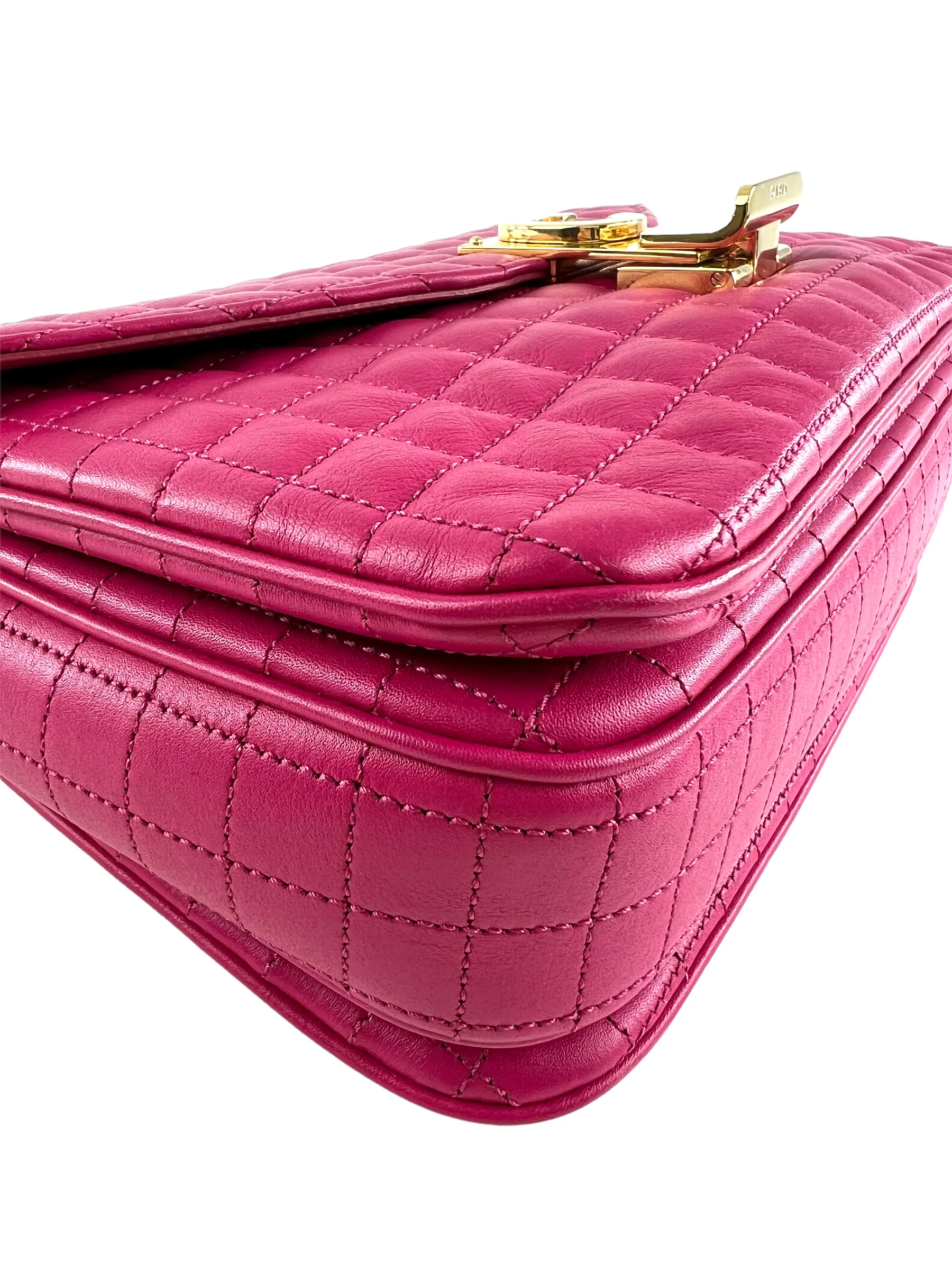 Celine Pink Quilted Leather 'C' Chain Shoulder