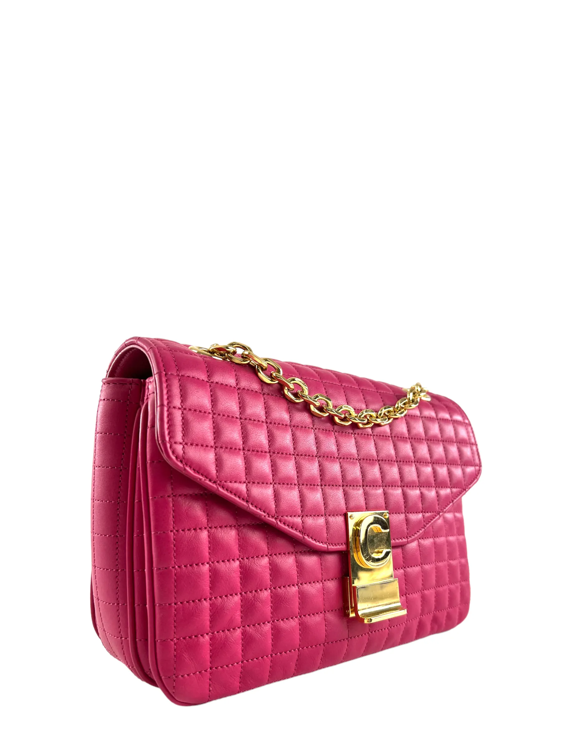 Celine Pink Quilted Leather 'C' Chain Shoulder