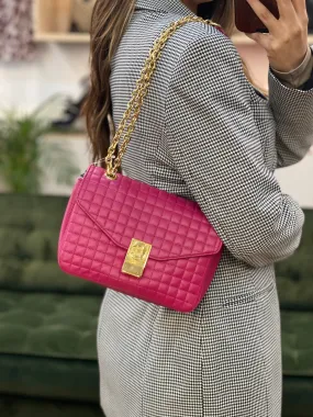 Celine Pink Quilted Leather 'C' Chain Shoulder