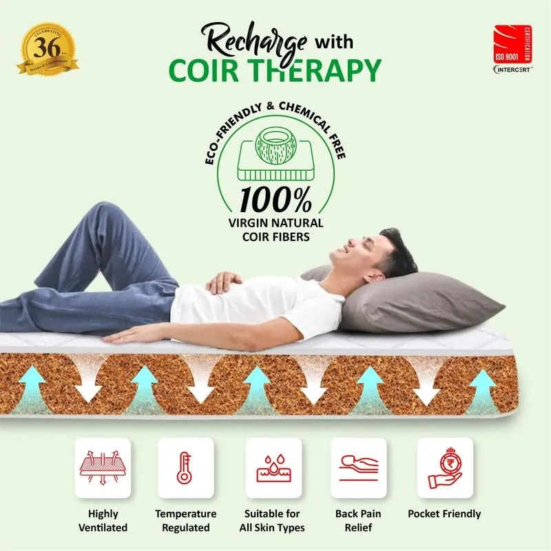 Coirfit Magic Orthopedic Dual Comfort 4.5 Inch Queen Coir Mattress with Firm Support for Back Pain Relief, for Hot Sleepers, with 2 Year Warranty (LxB : 72x60)