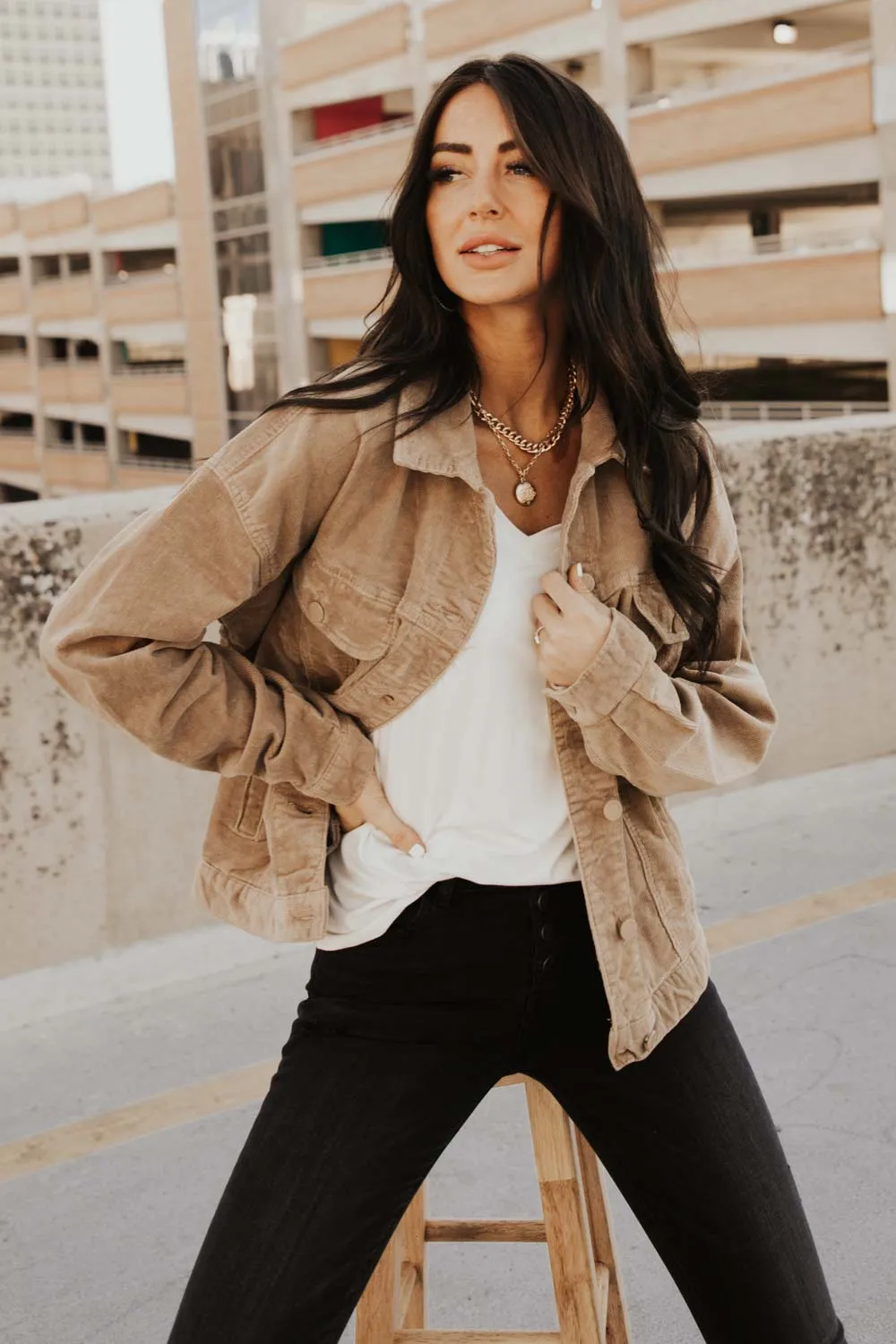 Corduroy Boyfriend Jacket in Tan