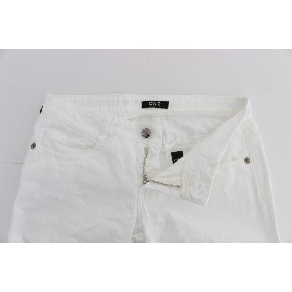 Costume National Chic Slim Fit White Cotton Jeans