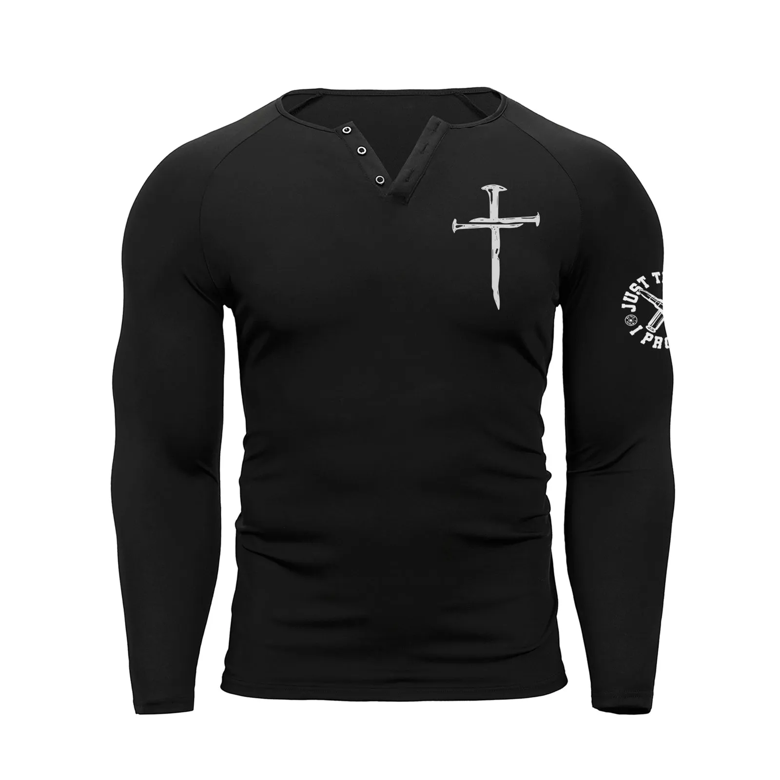 CROSS RAGLAN GRAPHIC LONG SLEEVE HENLEY SHIRT