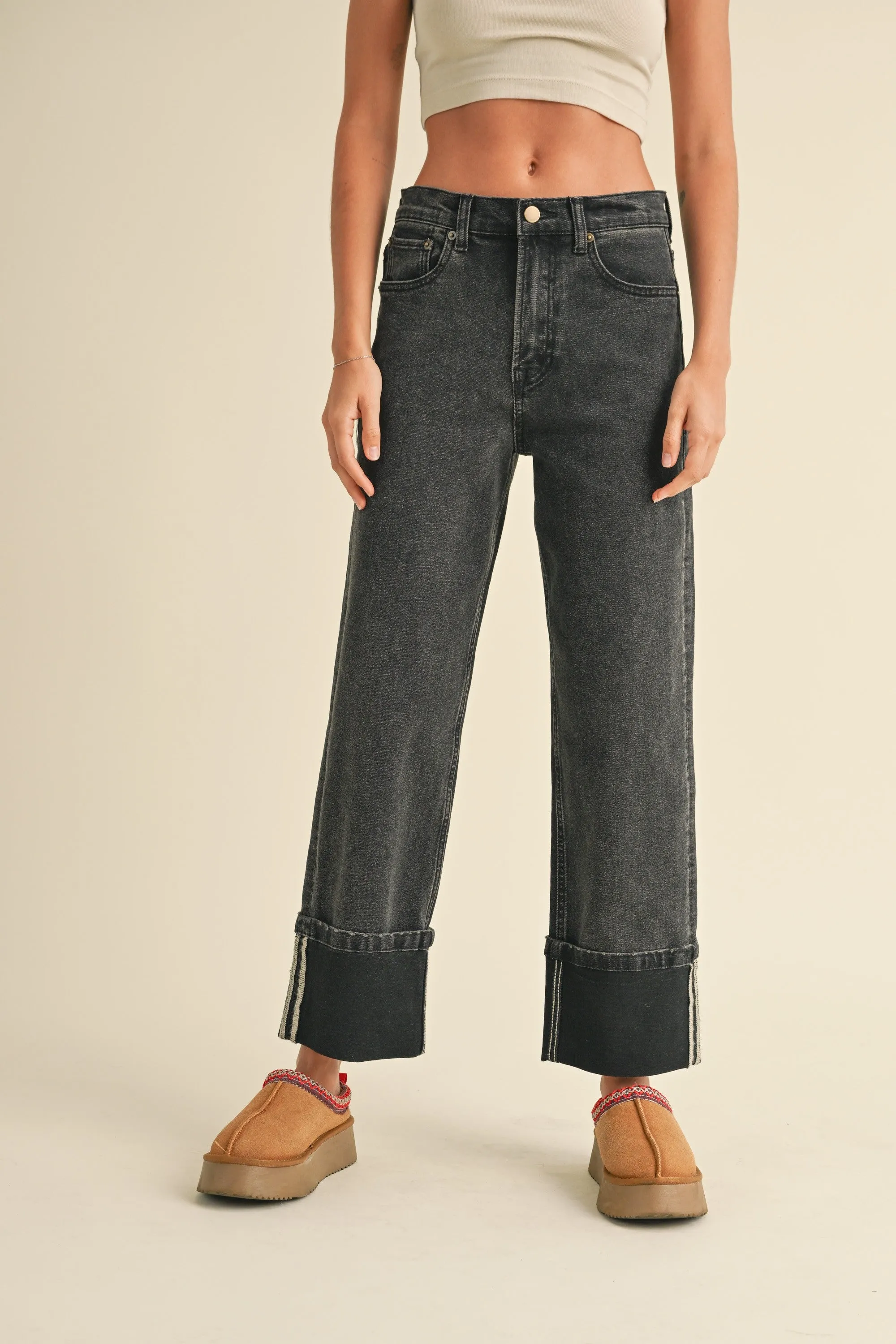 CUFFED DENIM PANTS