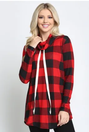 Curvy plaid cowl neck tunic