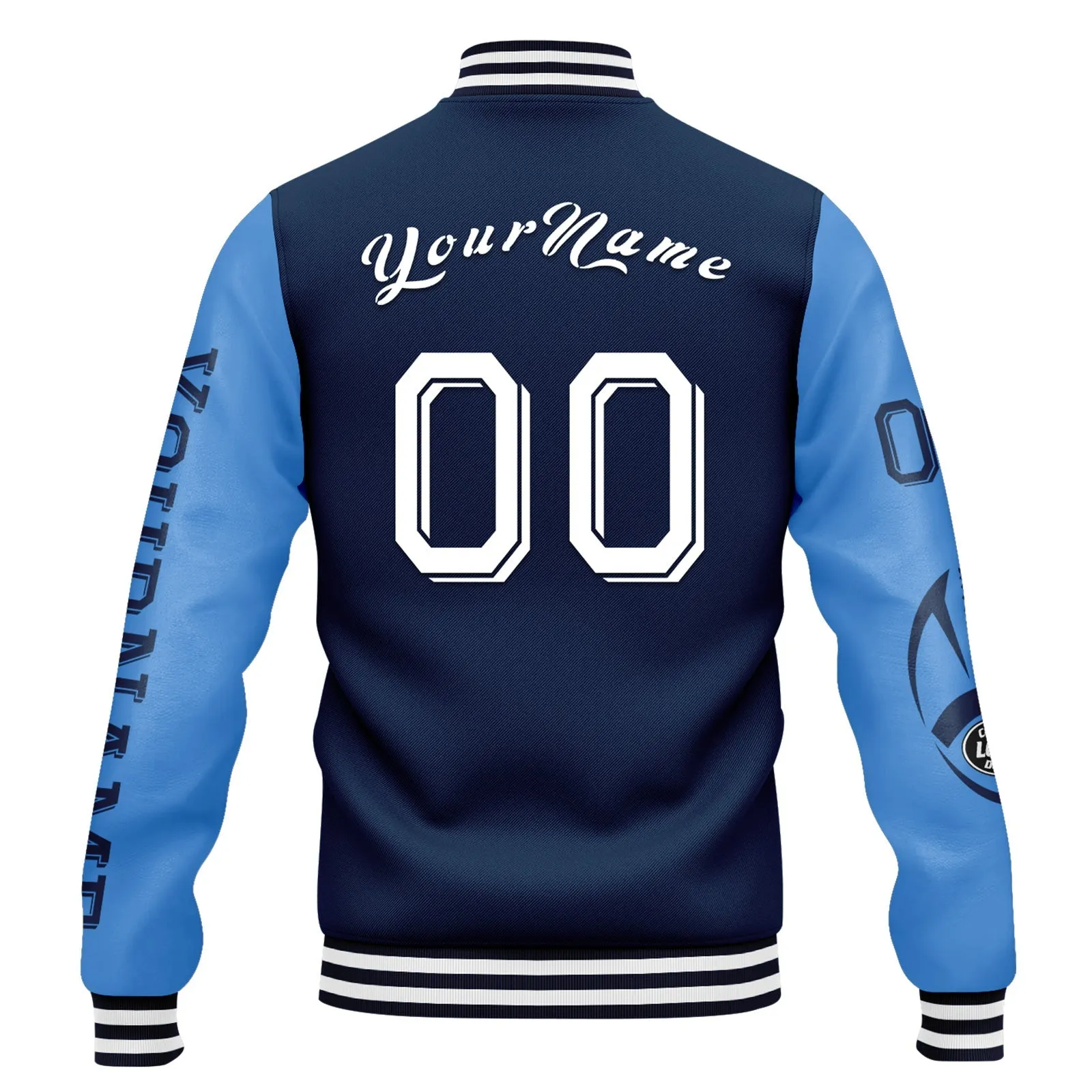 Custom Blue Tennessee Jacket Bomber Full-Snap Varsity Letterman Personalized Jacket FZ005SX-D020290-32