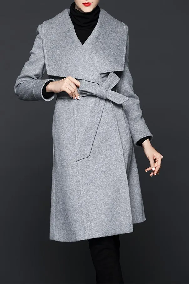 Daphne Winter Wool Blended Coat, Light Grey