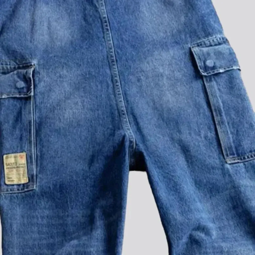 Distressed denim overall for men