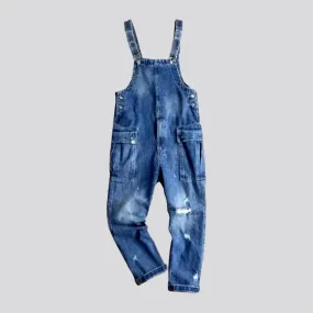 Distressed denim overall for men