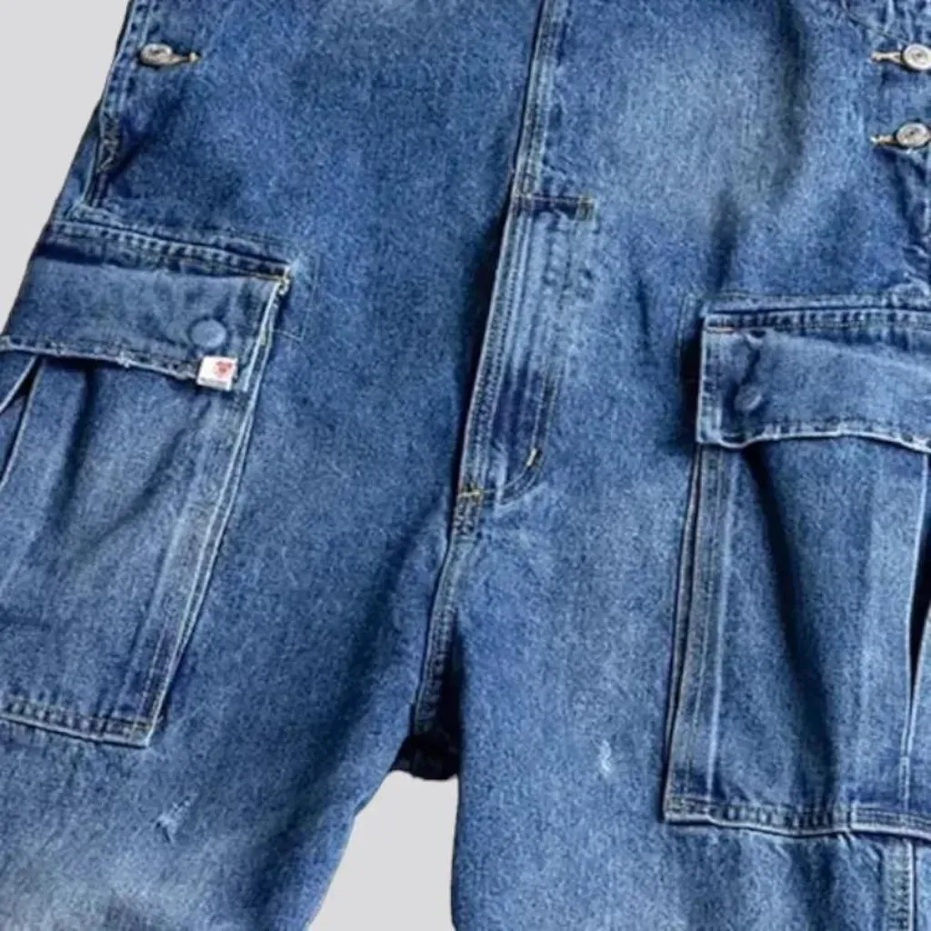 Distressed denim overall for men