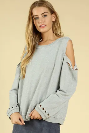 Distressed Grommet Top, Heather Gray