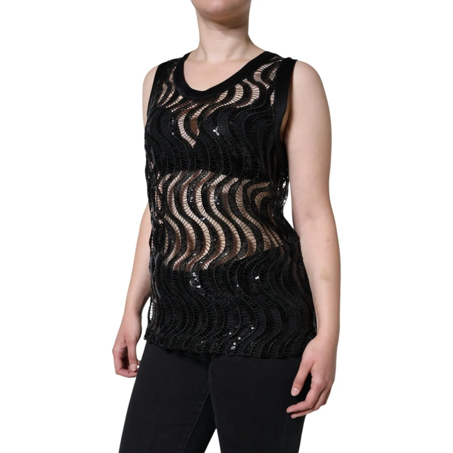 Dolce & Gabbana Black Sequin Sleeveless Tank Blouse Top