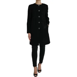 Dolce & Gabbana Elegant Floral Buttoned Wool Trench Coat