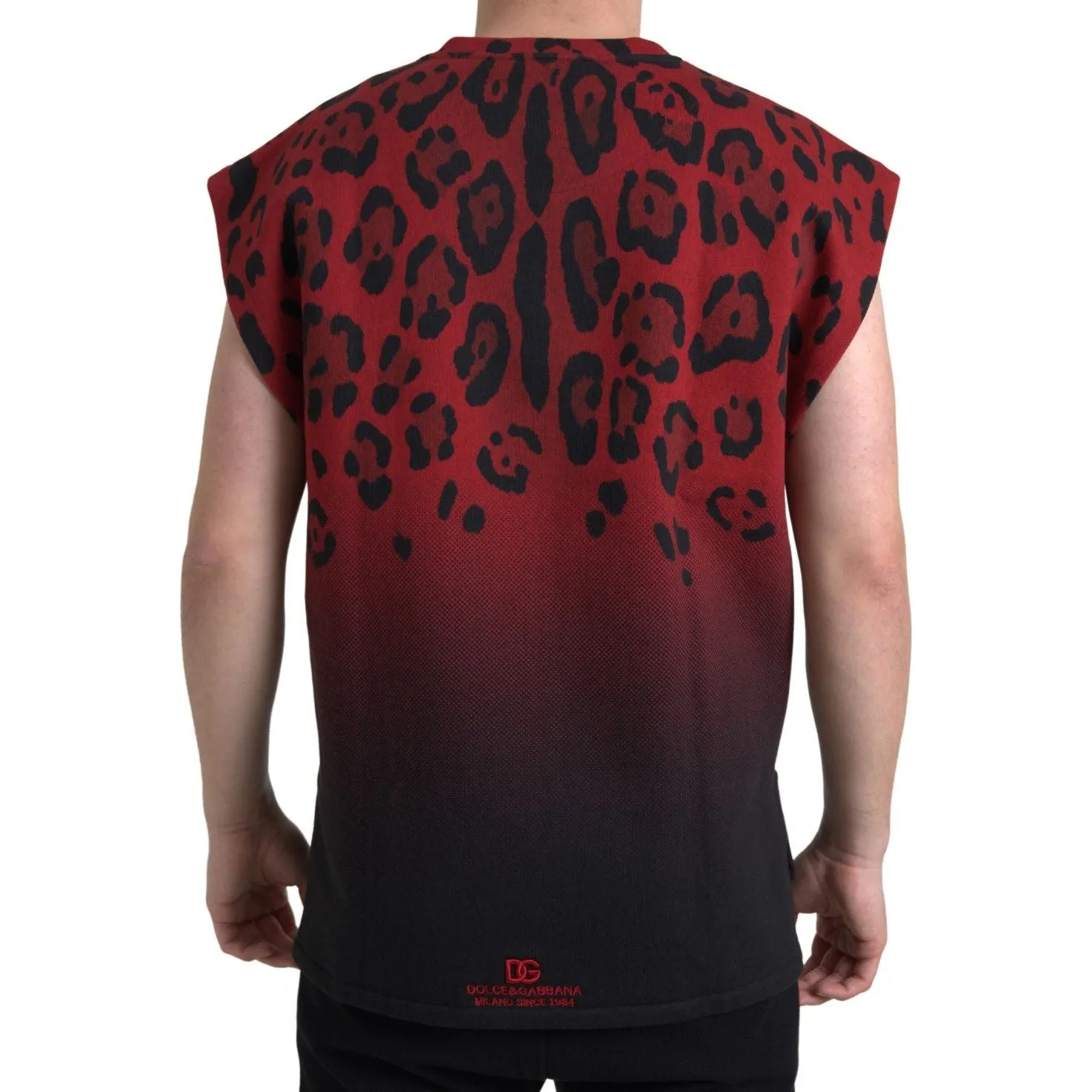 Dolce & Gabbana Red Leopard Print Cotton Tank Top