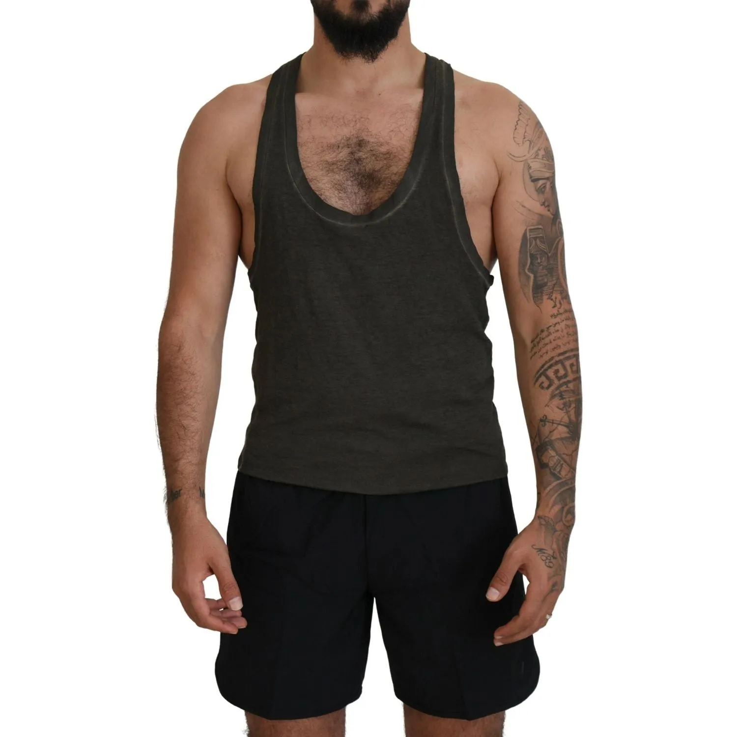 Dsquared² Gray Cotton Linen Sleeveless Tank T-shirt