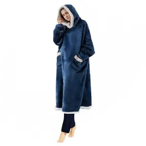 ecoCalm Sherpa Blanket Hoodie, Wearable Blanket with Sleeves and Deep Pockets, Hooded Winter Blanket Sweatshirt for Women/Men/Sofa/Bedroom/Travel/Outdoor Use (Blue, 1.2m)