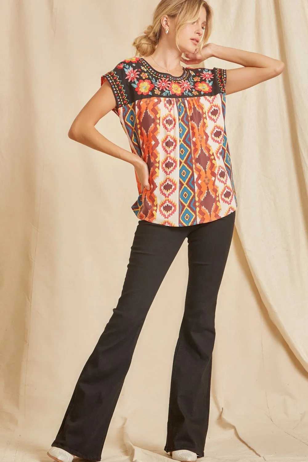 Embroidered Aztec Top