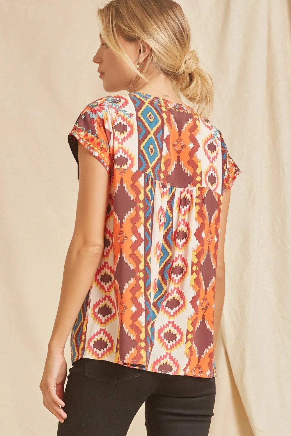 Embroidered Aztec Top