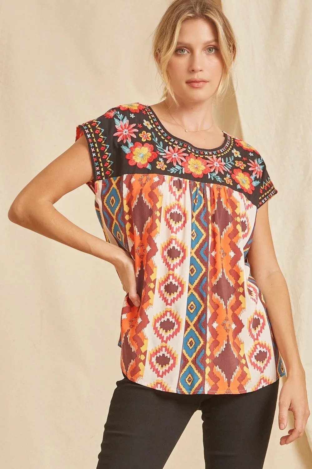 Embroidered Aztec Top