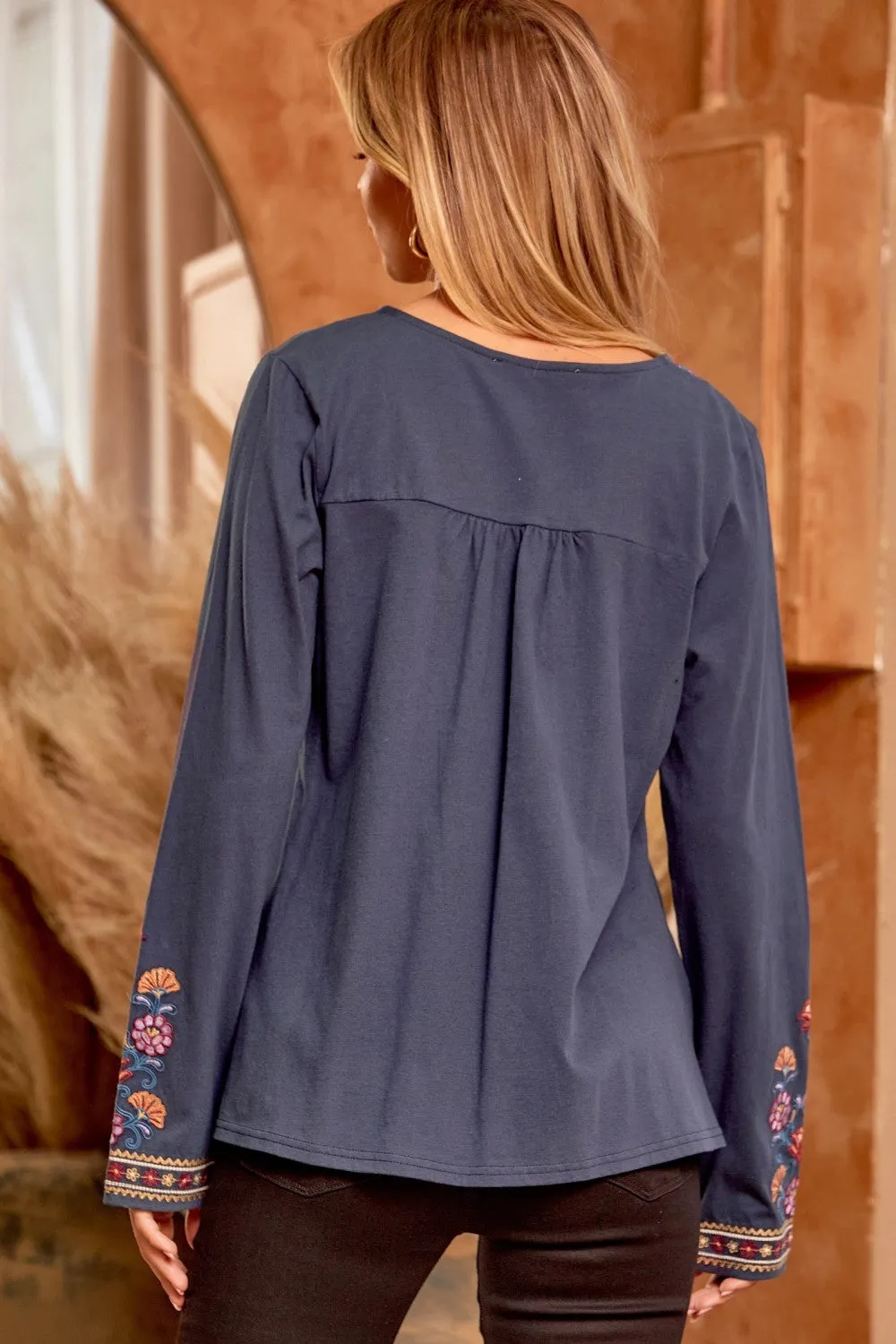 Embroidered Cotton Top, Midnight