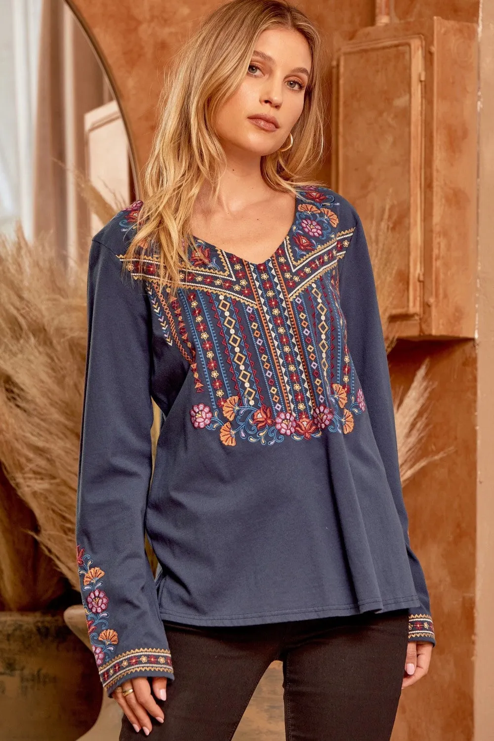 Embroidered Cotton Top, Midnight