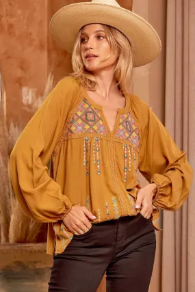 Embroidered Lace Blouse, Mustard