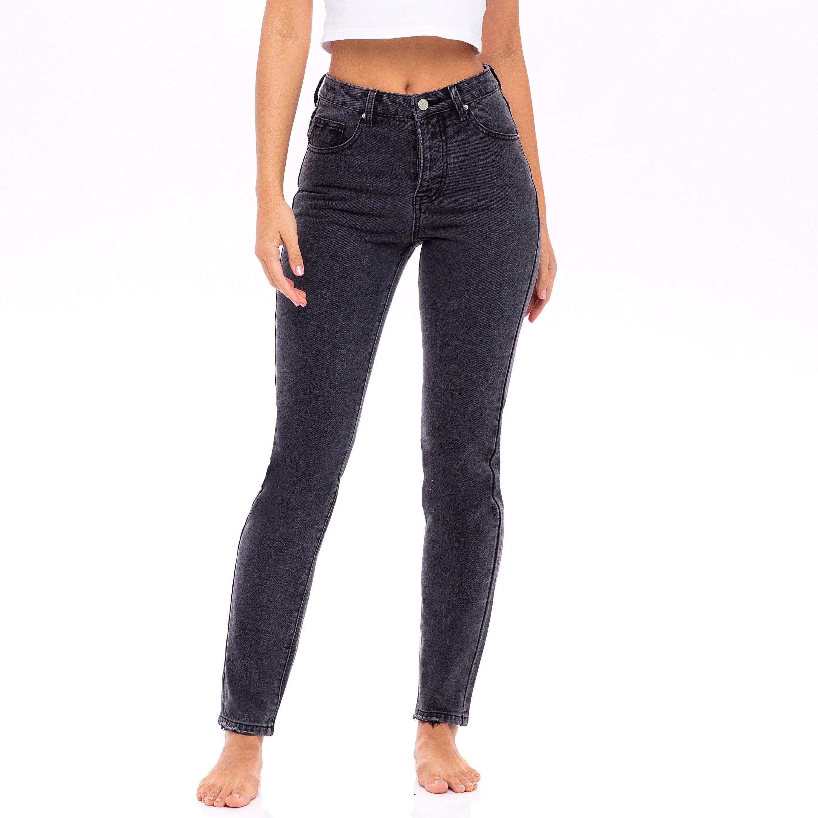 Faded Black Wash,  High Waisted Jeans  - The Marigold