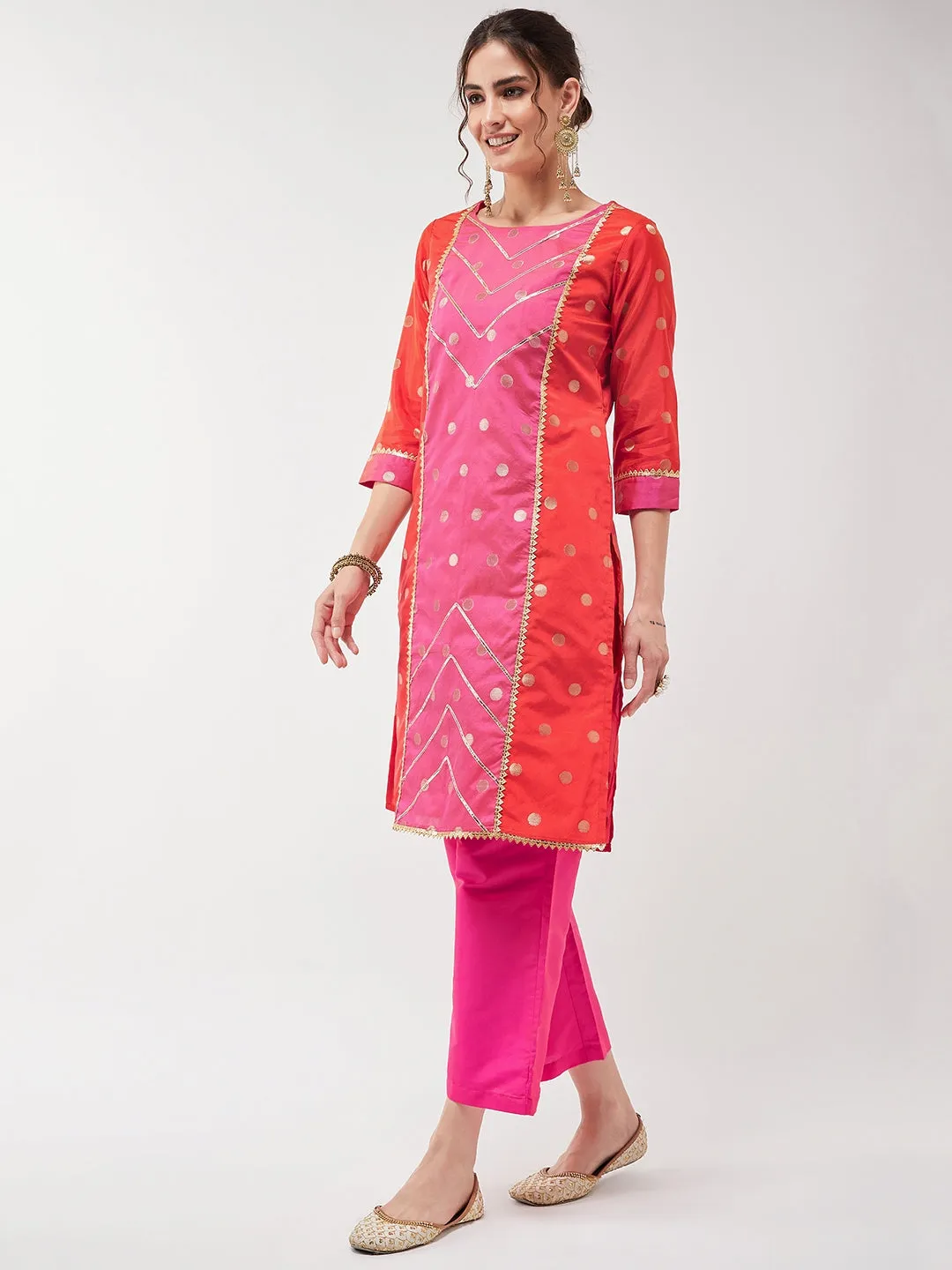 Festive Polka Bright Lace Detailed Straight Kurta