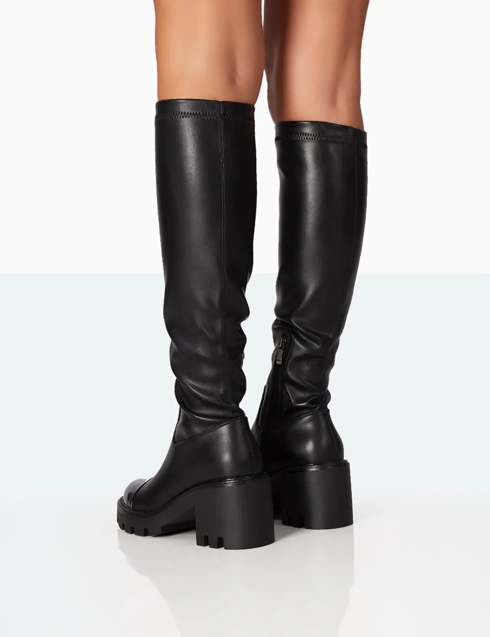 Fletch Black Pu Chunky Sole Over The Knee Boot