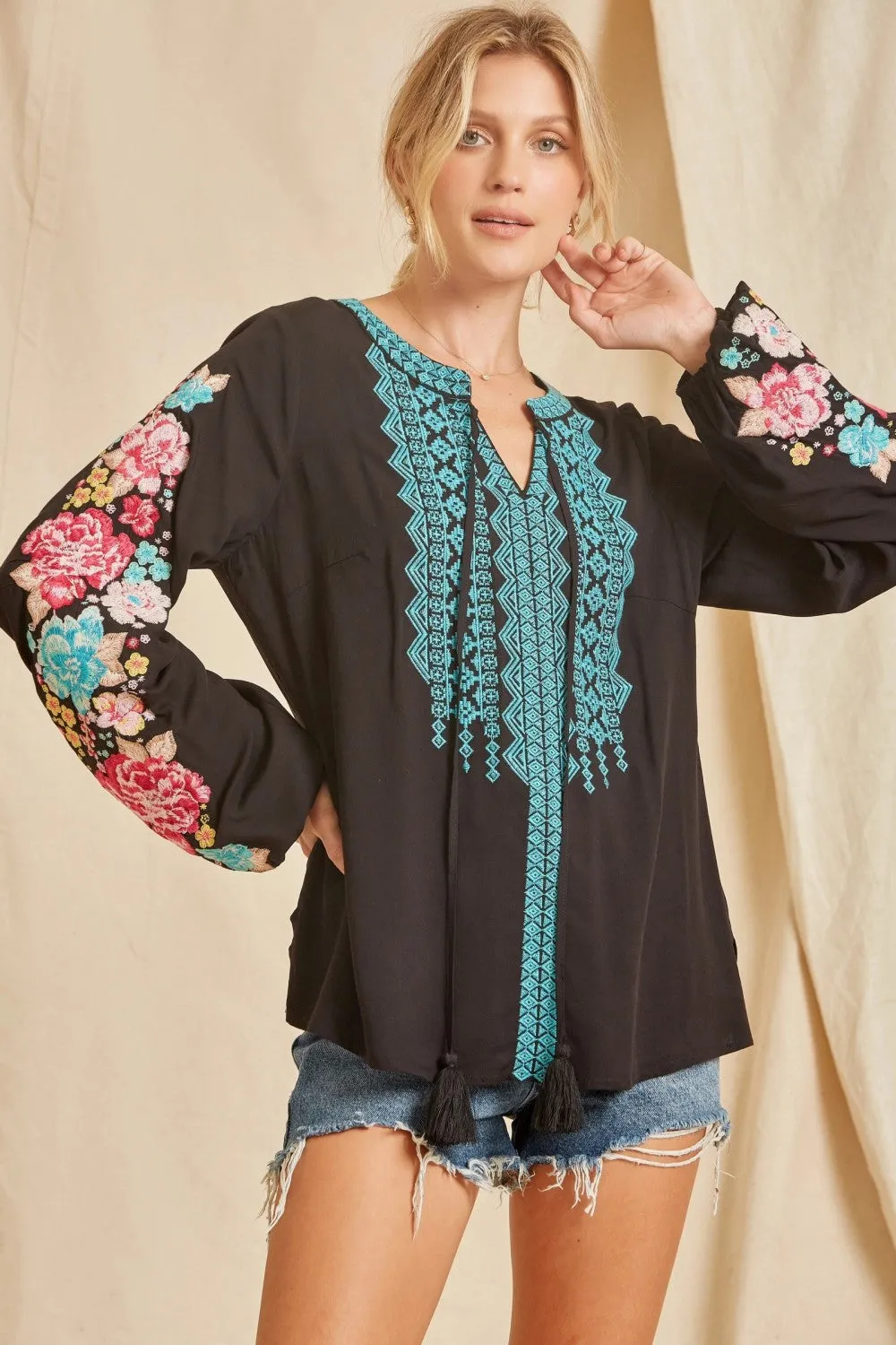 Floral & Geo Embroidered Top