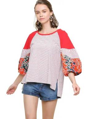 Floral & Striped Colorblock Top