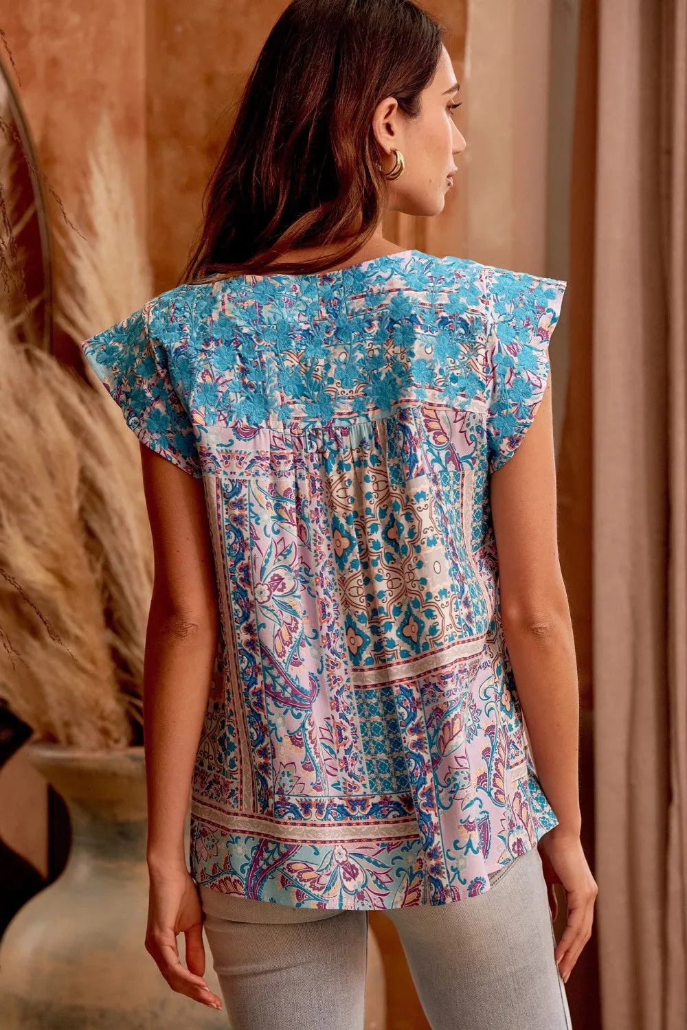 Floral Embroidered Paisley Print Top