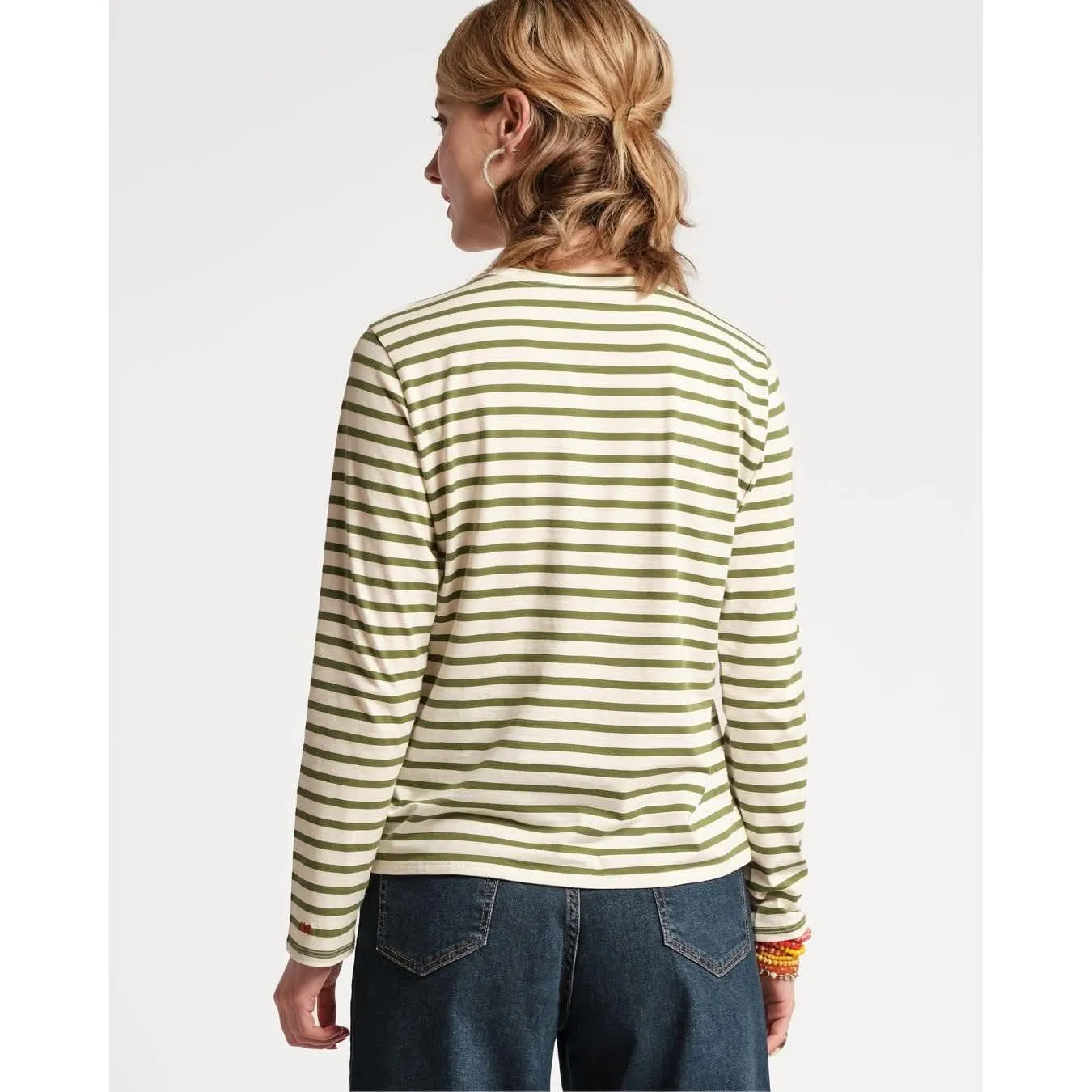 Frances Valentine Long Sleeve Striped Tee Shirt Oyster Green