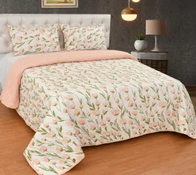 Fresh From Loom Ultrasonic 280 TC Quilted 100% Cotton Bedsheet | King Size Double Bed | All Season Flat Bed Sheet | Supersoft Bedding Bedcover Set with 2 Pillow Covers (90x100 inches | Pansy-Cream)