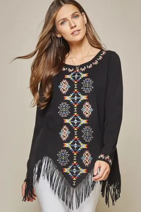 Geo Embroidered Fringe Top