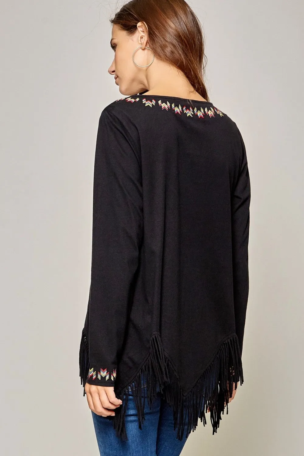 Geo Embroidered Fringe Top