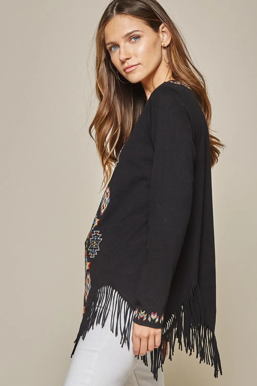 Geo Embroidered Fringe Top