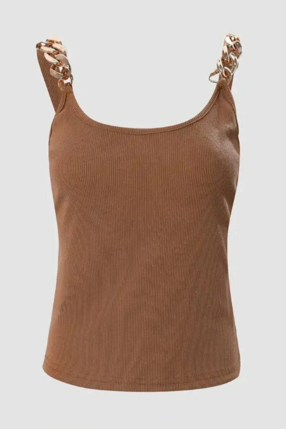 Gold Chain Straps Rib Knit Tank Top