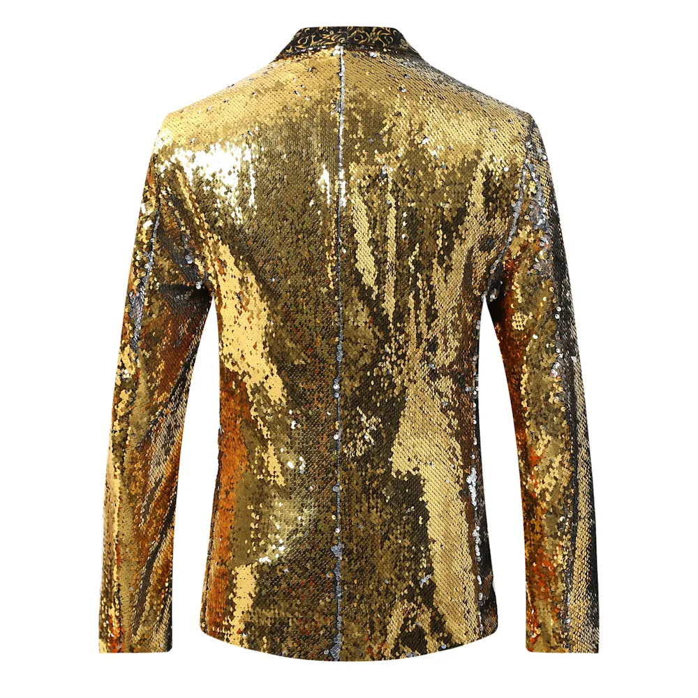 Gold Silver Shawl Collar Sequins Dance Party Jacket