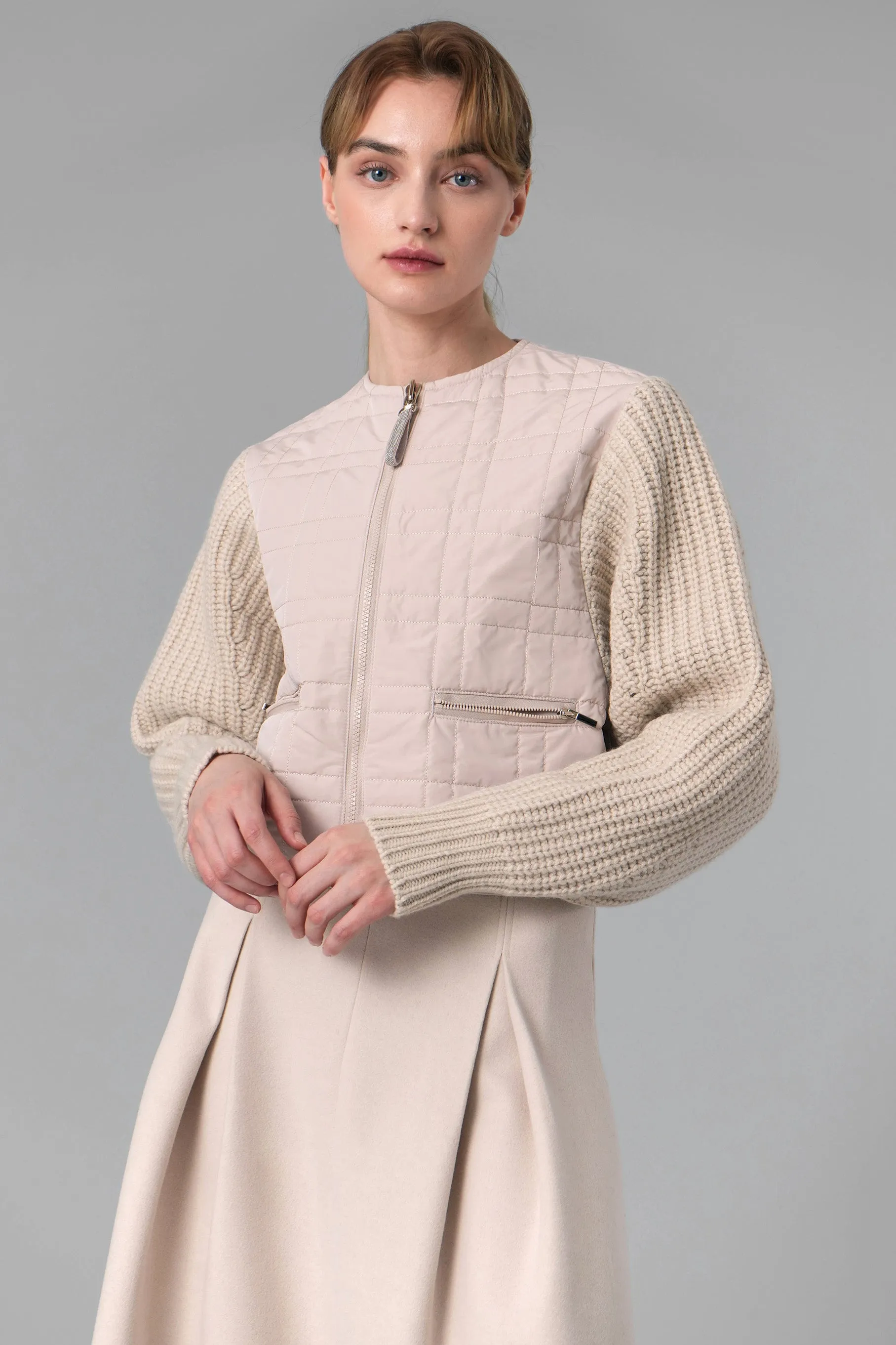 Gracelyn Knit Quilted Jacket, Ivory