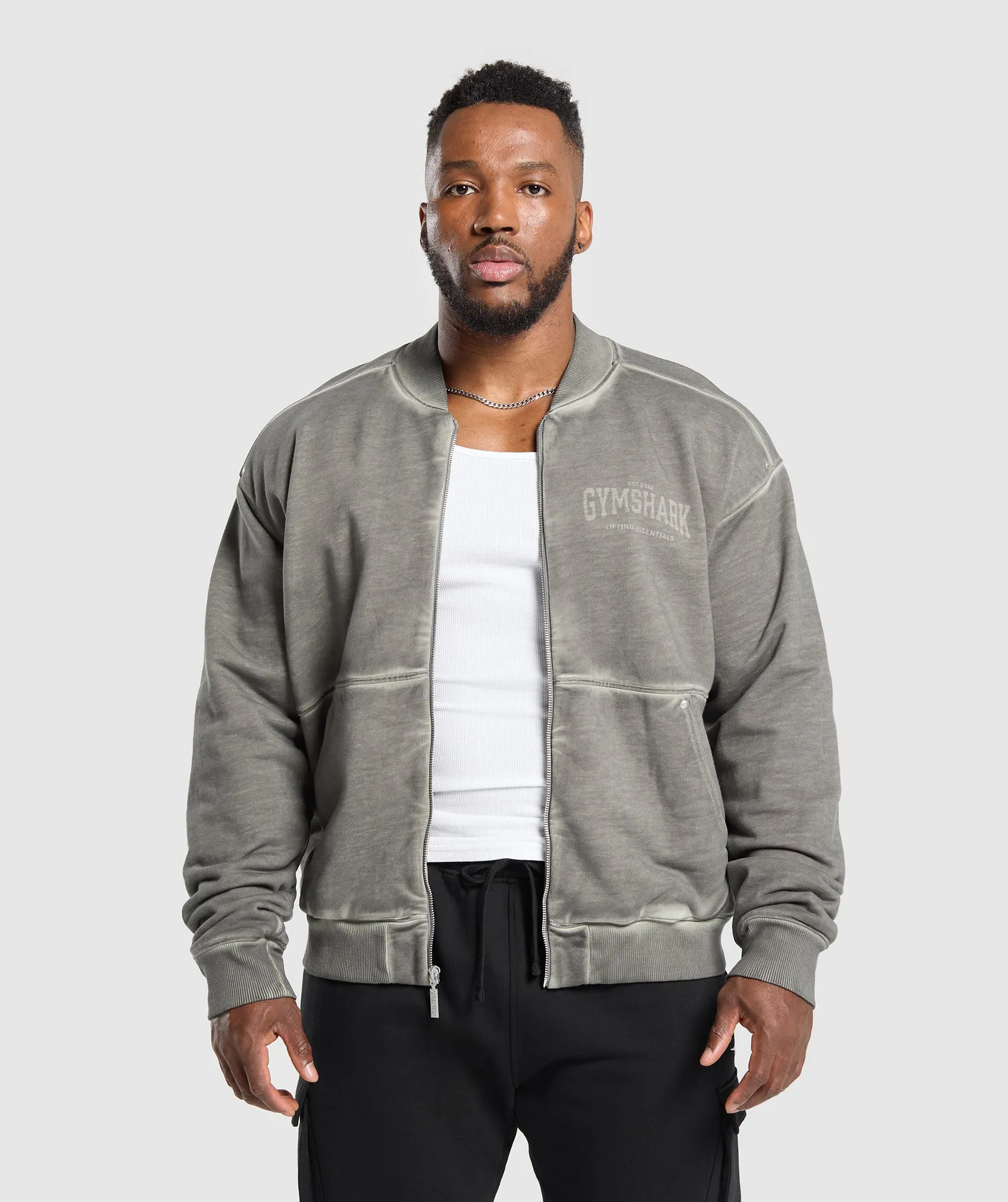 Gymshark Heavyweight Bomber Jacket - Metal Grey/Asphalt Grey