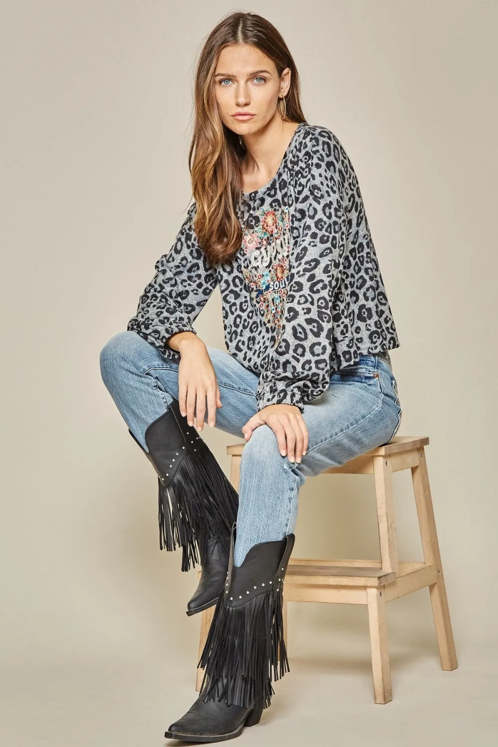 Gypsy Soul Embroidered Leopard Top