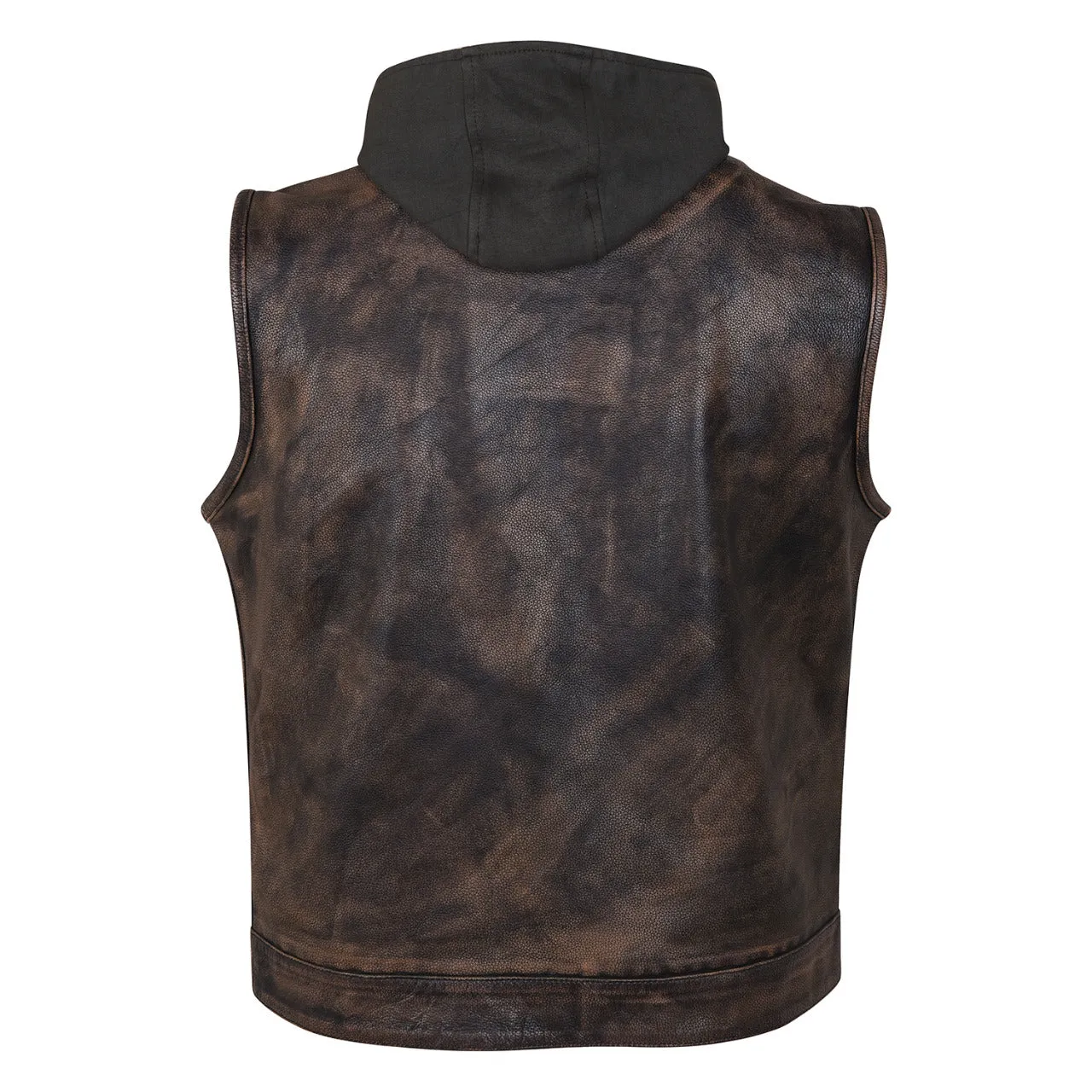 HMM914HDB Vance Leather Distressed Brown Motorcycle Club Leather Vest with Hoodie