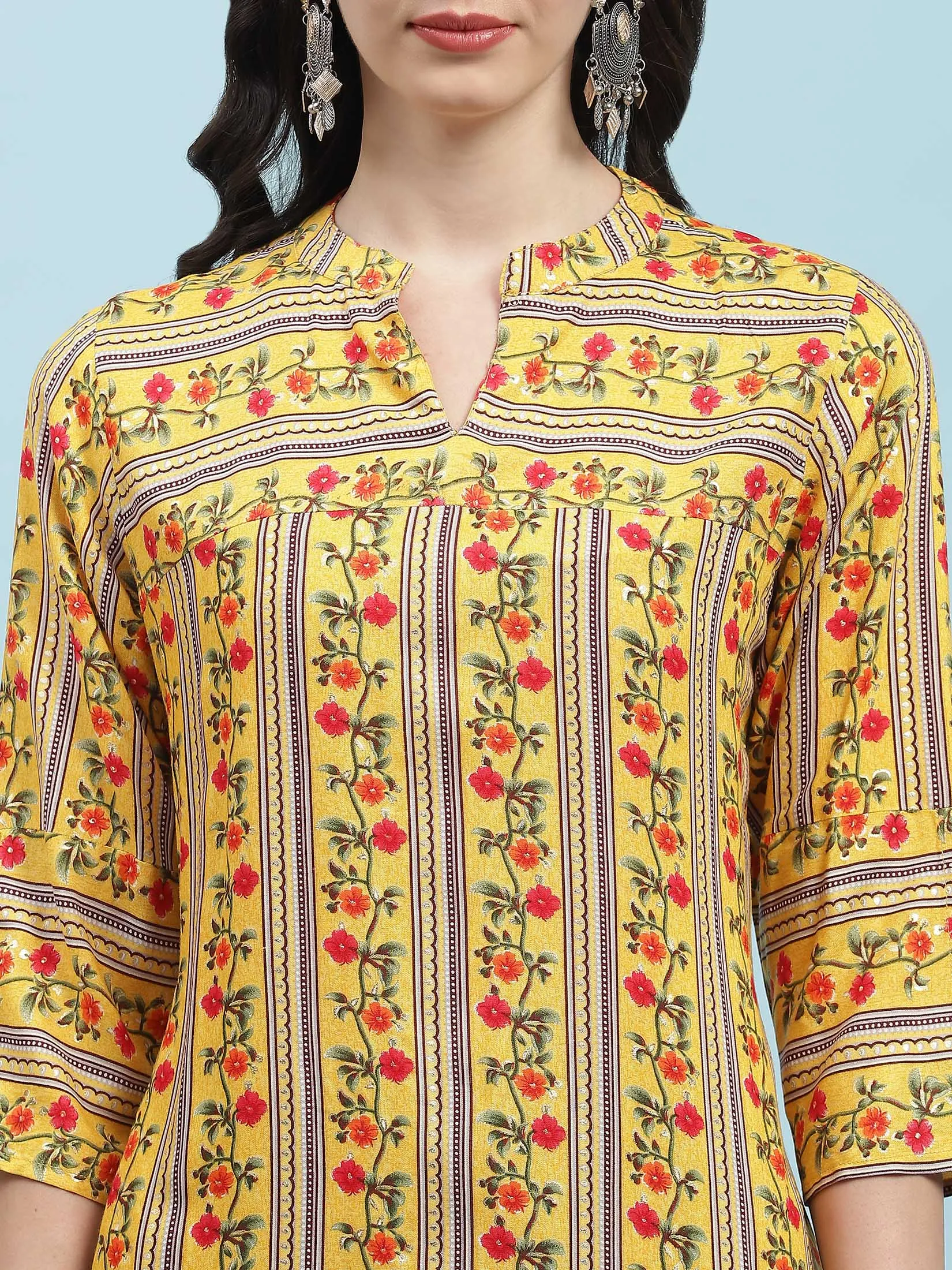 Indiessence Yellow Floral Printed Kurta